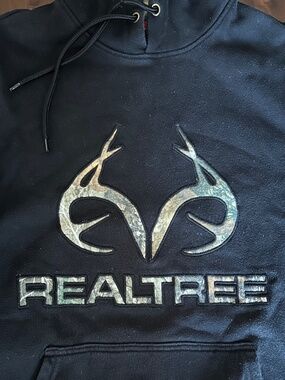 Realtree Black Pullover Hoodie with Camo Antler Logo